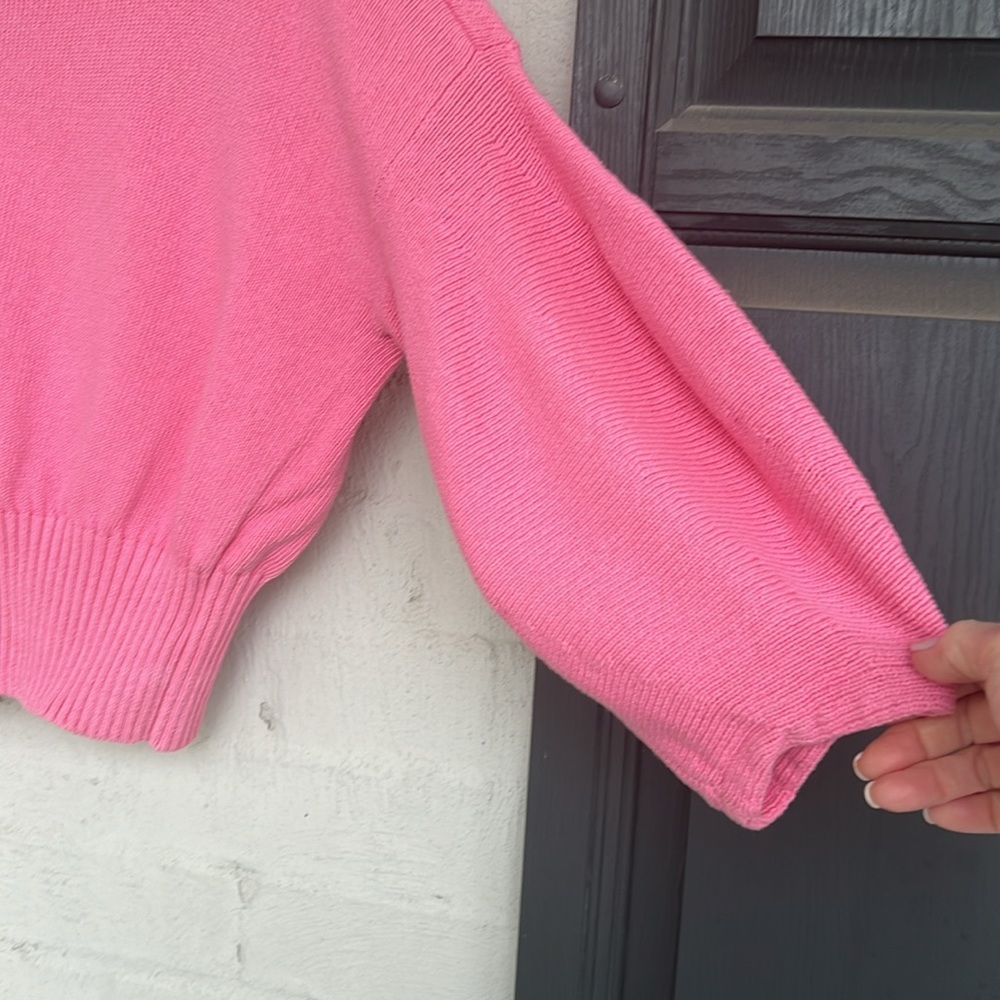 Anthropologie Knitted & Knotted Pink Cropped Balloon Sleeve Sweater Size Large - Picture 7 of 15